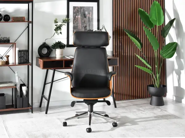 Elegancki fotel biurowy z drewnianym korpusem i ekoskórą